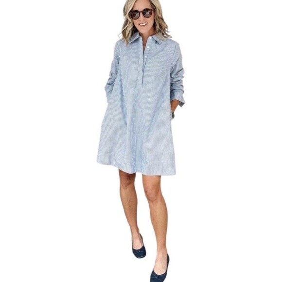 Old Navy Nautical Preppy Oversized Mini Dress Womens XL Blue Striped Fisherman - Picture 1 of 9